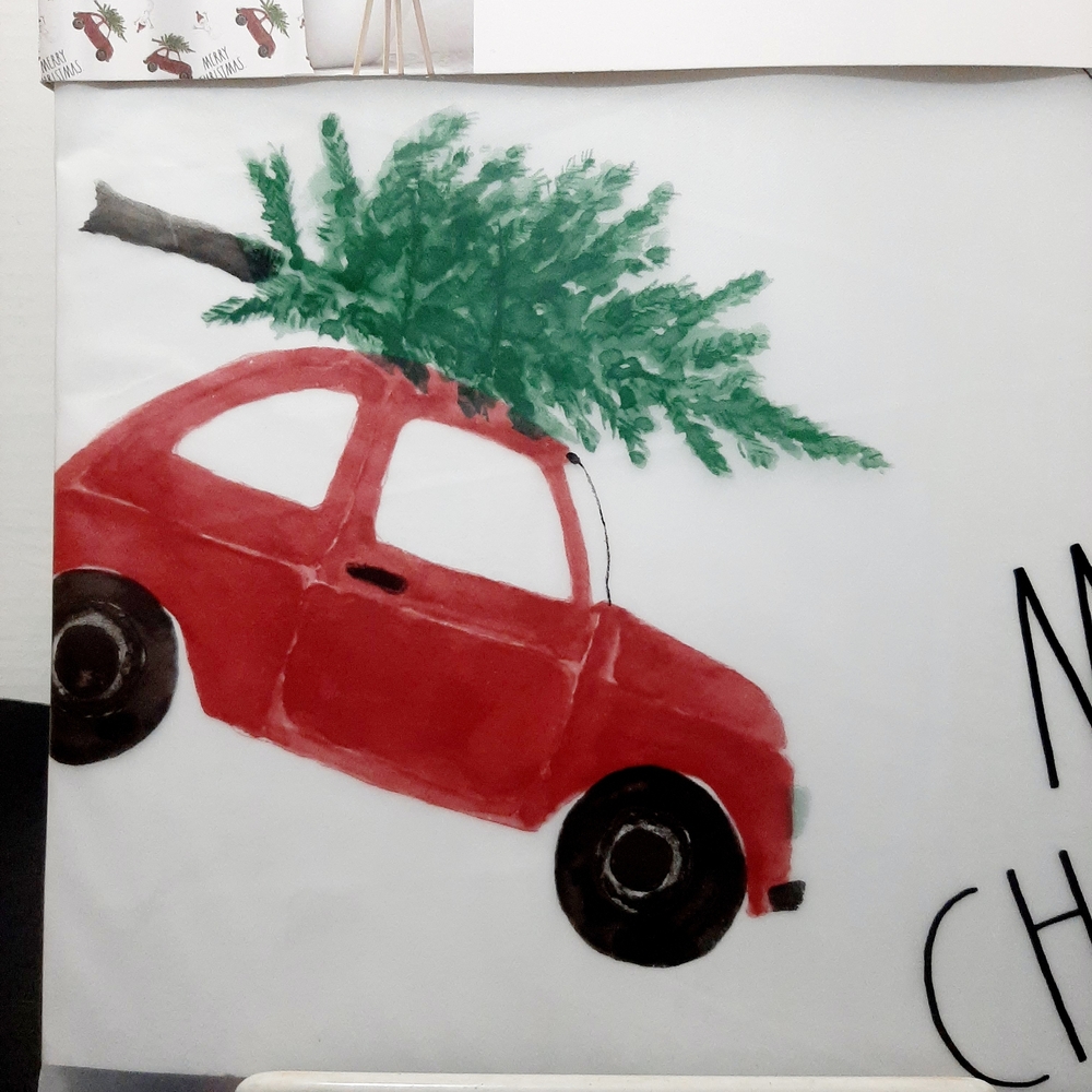 Red Car with Christmas Tree Pillow Cover